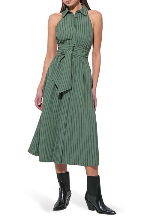Rosa Flutter Halter Collared Midi Dress