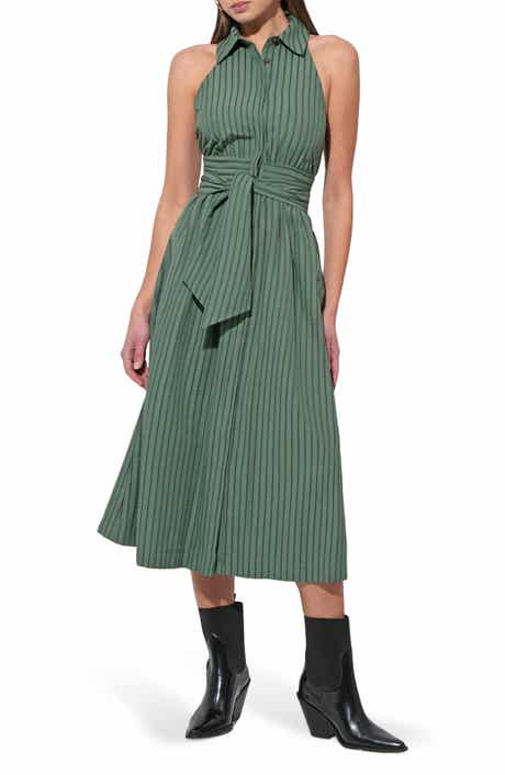 Rosa Flutter Halter Collared Midi Dress