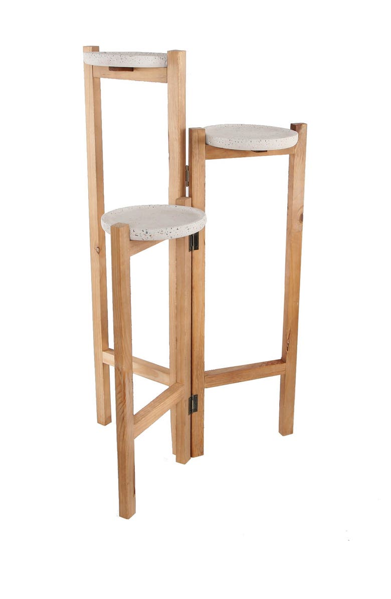 FLORA BUNDA 30" Terrazzo Wood 3-Tired Planter Stand, Main, color, 