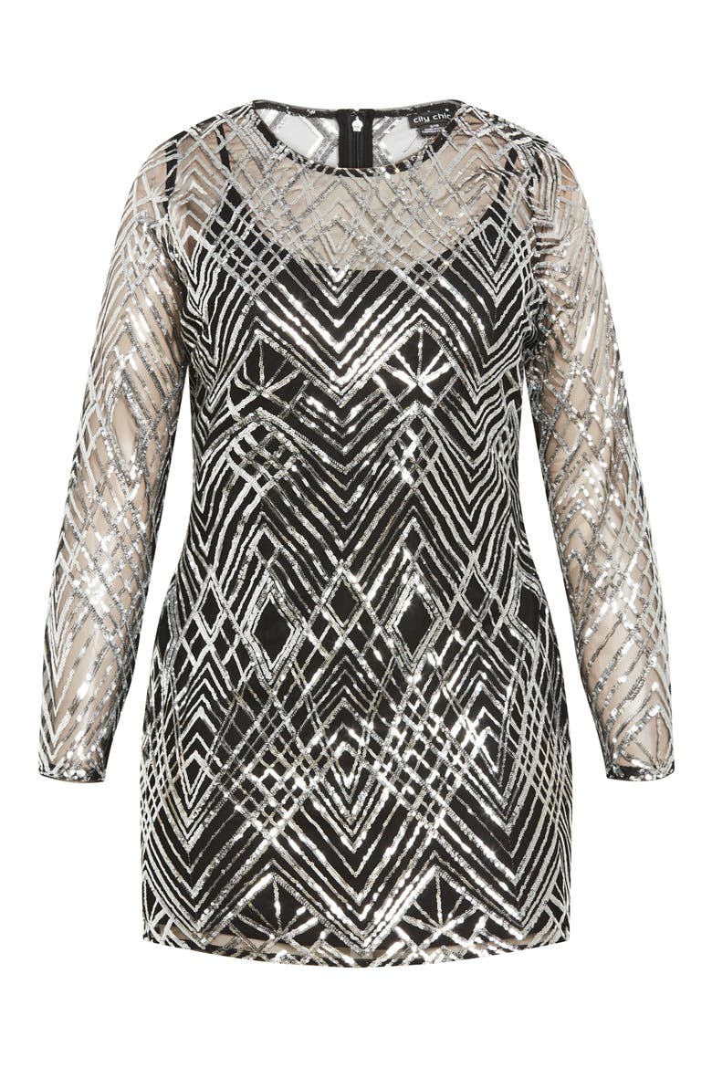 Braylin Long Sleeve Sequin Minidress, Alternate, color, SILVER GEO