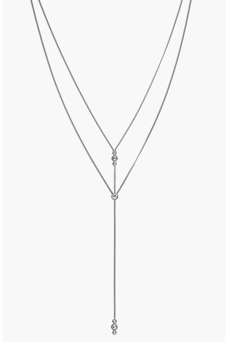 Crystal Accent Layered Y-Necklace, Main, color, SILVER/ CRYSTAL