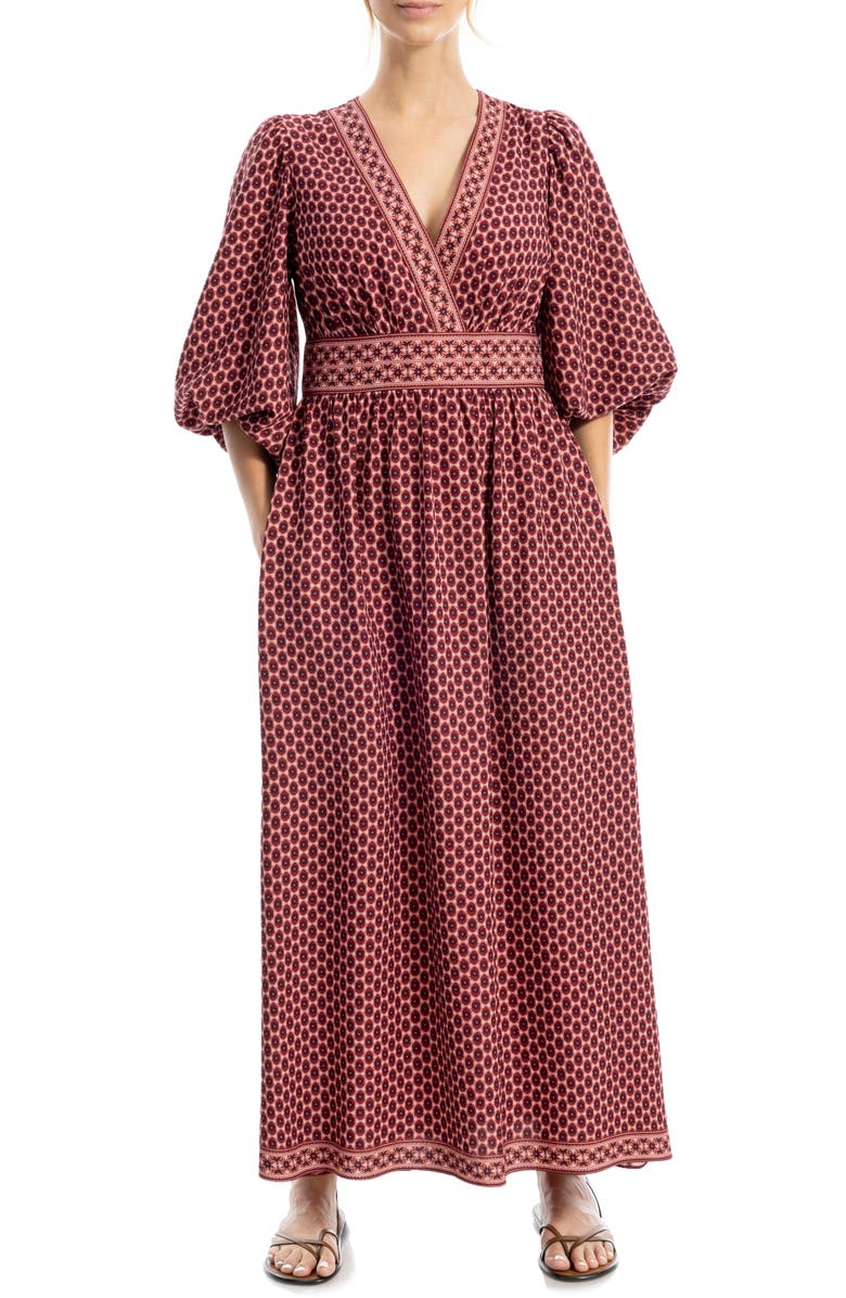 MAX STUDIO Surplice V-Neck Maxi Dress, Alternate, color, Burgandy/ Cream Sunburst