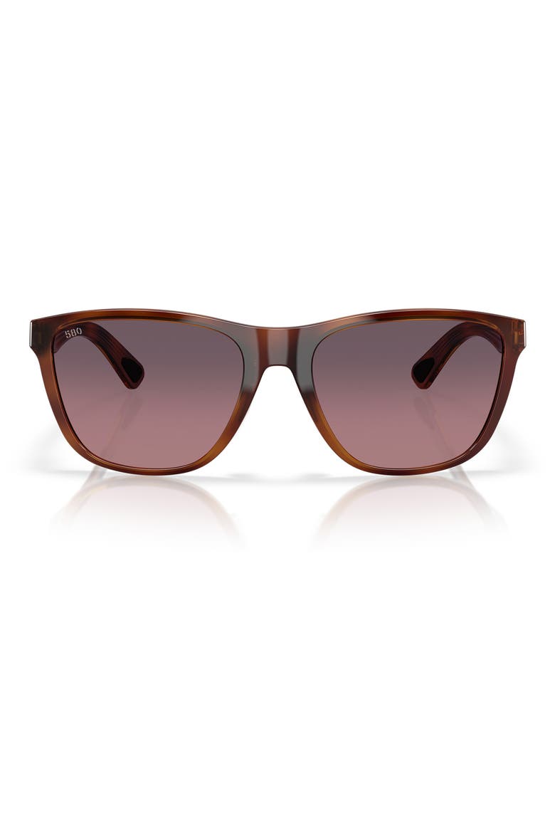 57mm Polarized Rectangular Sunglasses, Main, color, TORTOISE/ ROSE GRADIENT 580G