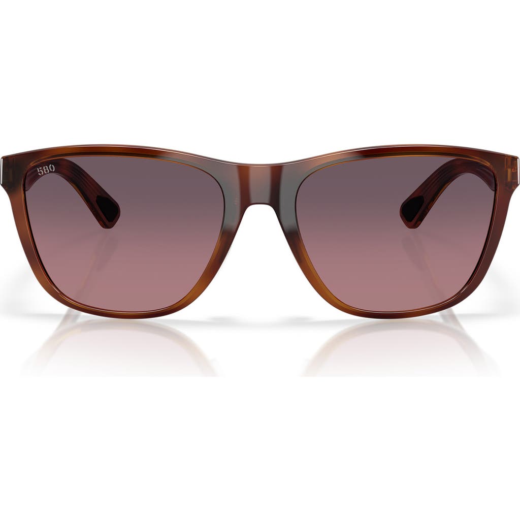 Costa Del Mar 57mm Polarized Rectangular Sunglasses In Tortoise/rose Gradient 580g
