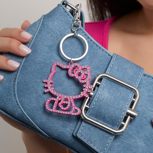 Hello Kitty Pink Crystal Outline Keychain In Metallic