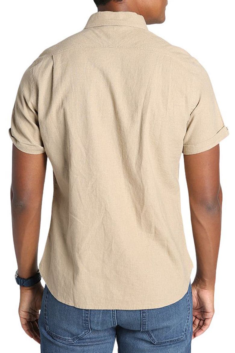 Noho Short Sleeve Linen Blend Button-Down Shirt, Alternate, color, TAN