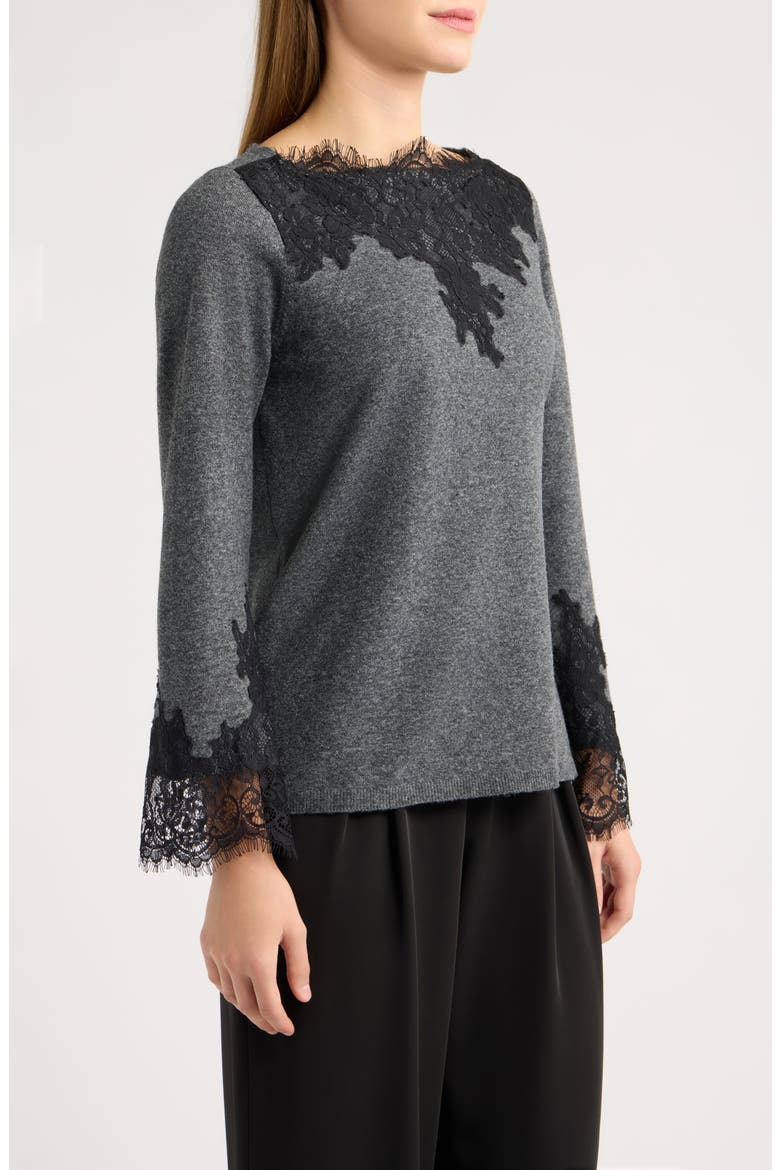 Lace Trim Sweater, Alternate, color, CHARCOAL HTR GREY/ ANNE