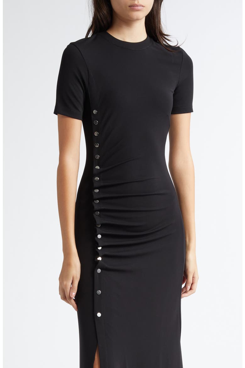 Drapé Pression Short Sleeve Maxi Dress, Alternate, color, BLACK
