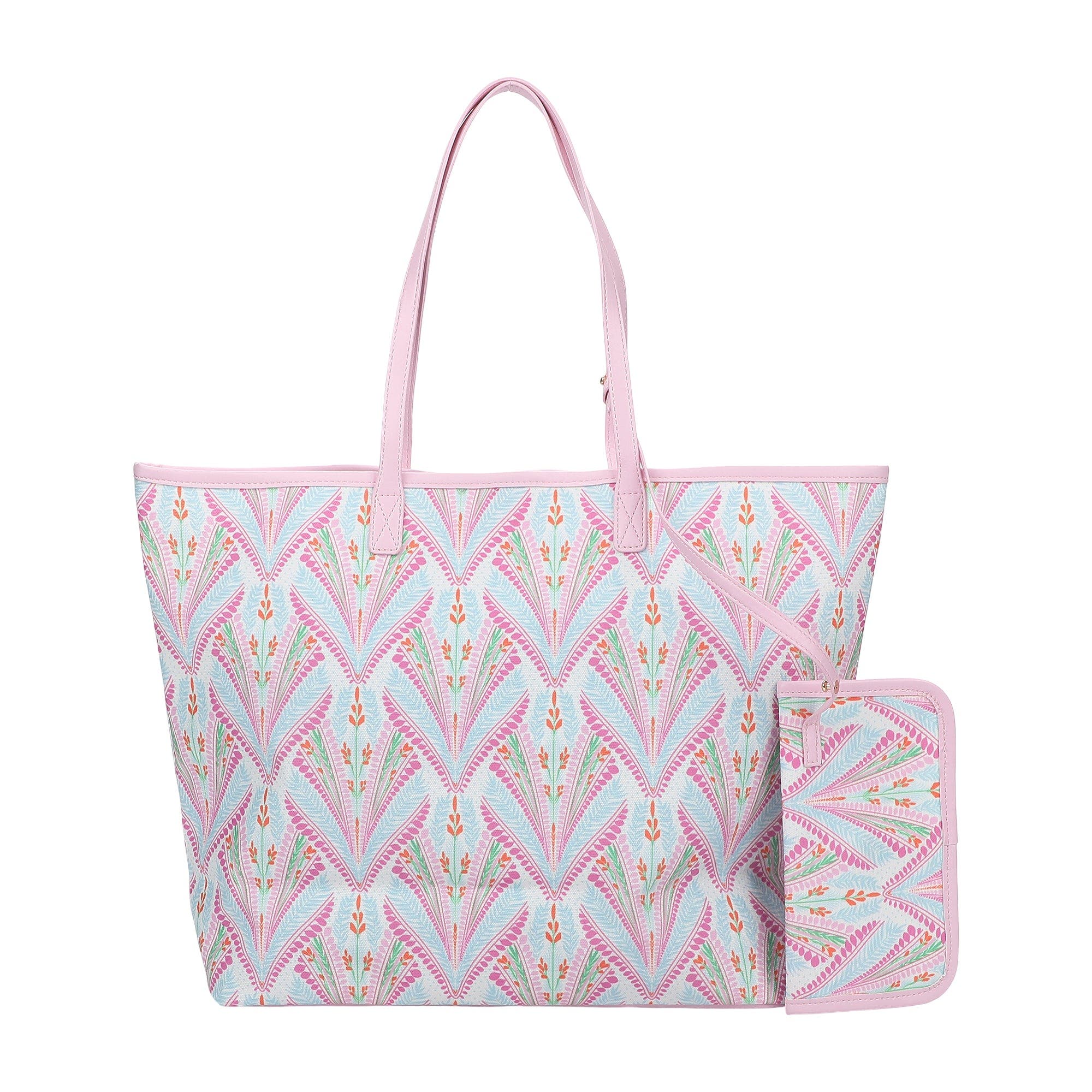 Oversized Tote Bag with Detachable Wristlet Pouch - Coated Canvas with Leatherette Straps, Alternate, color, Multicolor