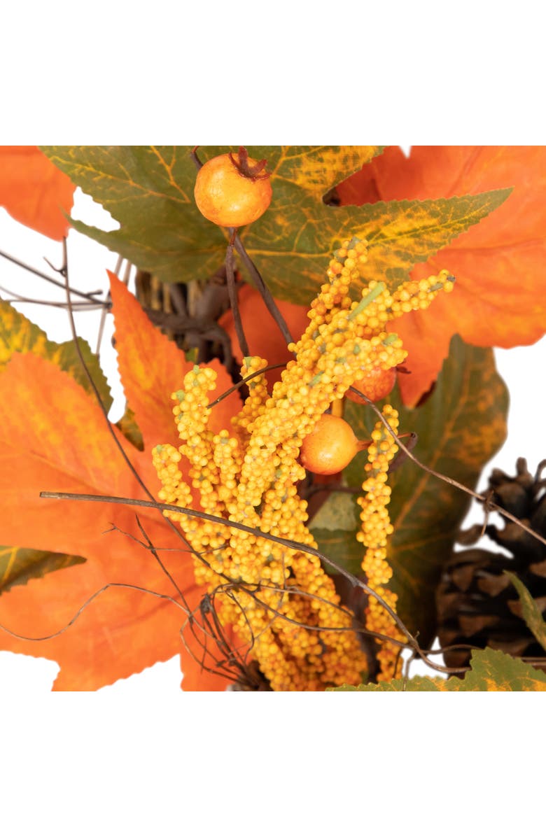Northlight Maple Leaves Pinecones and Berries Artificial Fall Harvest Wreath - 24", Alternate, color, Orange