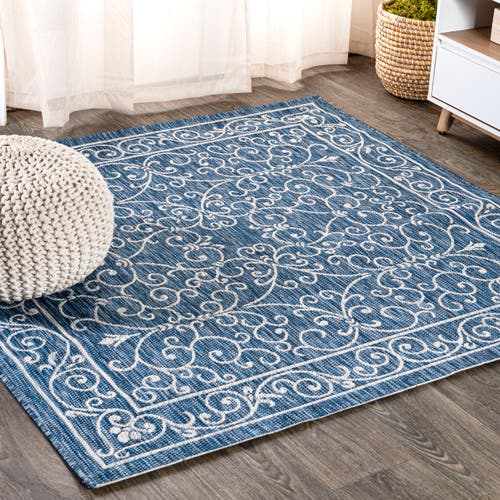 Shop Jonathan Y Charleston Vintage Filigree Textured Weave Indoor/outdoor Area Rug In Navy/gray