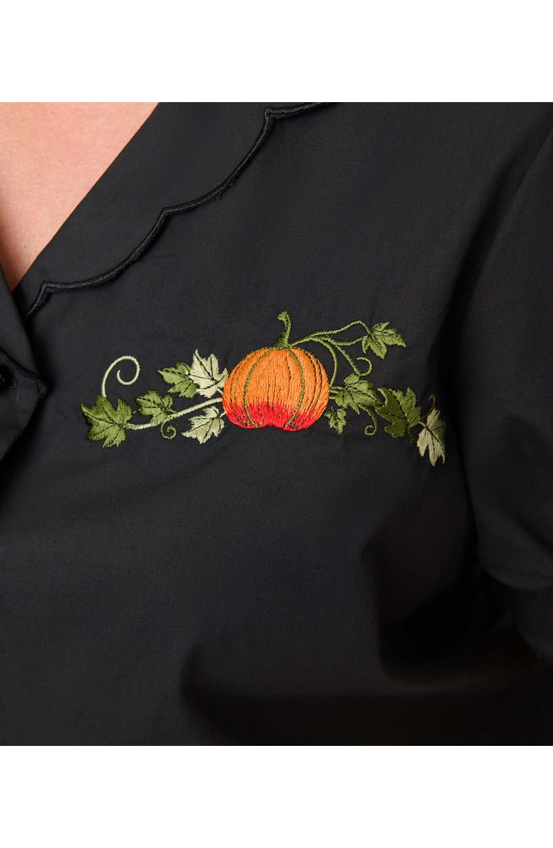 Smak Parlour Plus Size Embriodered Puff Sleeve Top, Alternate, color, Black