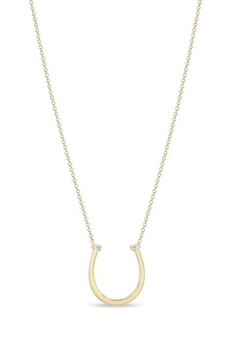 14K Yellow Gold Diamond Horseshoe Pendant Necklace