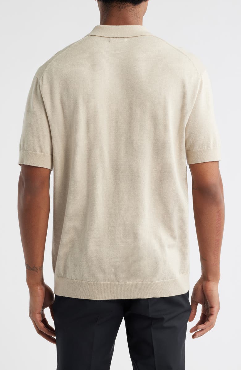 Open Edit Short Sleeve Johnny Collar Polo Sweater, Alternate, color, Beige Birch