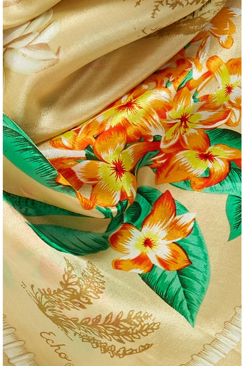'Vintage Lily' Print Silk Square Scarf, Alternate, color, KHAKI