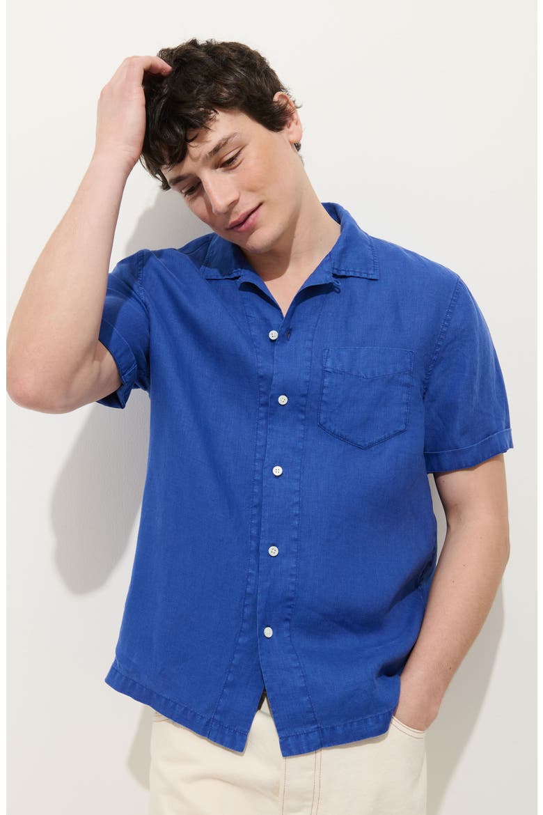 Linen Camp Shirt, Alternate, color, COBALT