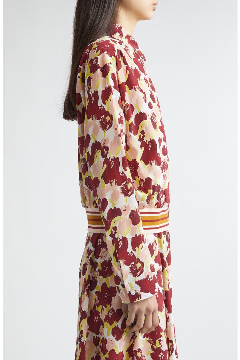Secret Bouquet Print Silk Crêpe de Chine Shirt Jacket, Alternate, color, SBW01 LILI WHITE