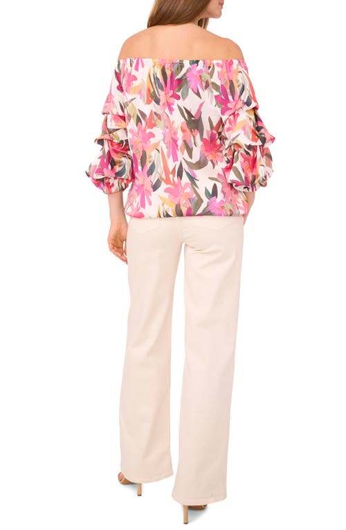 Vince Camuto Floral Off The Shoulder Balloon Sleeve Top In New Ivory