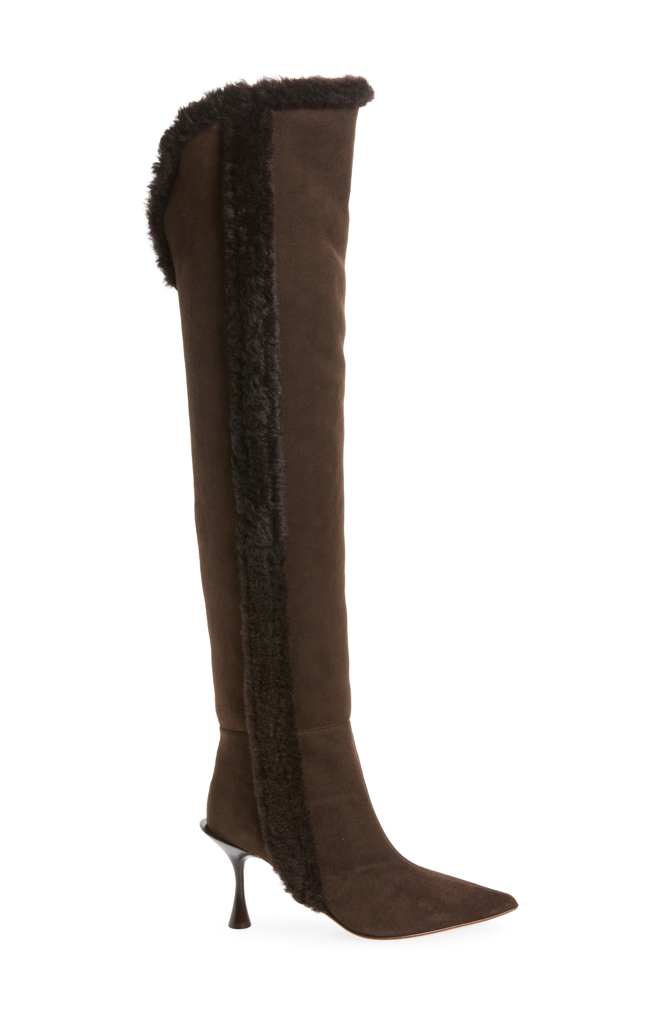 Eiza Genuine Shearling Trim Over the Knee Boot, Alternate, color, BROWN SUEDE