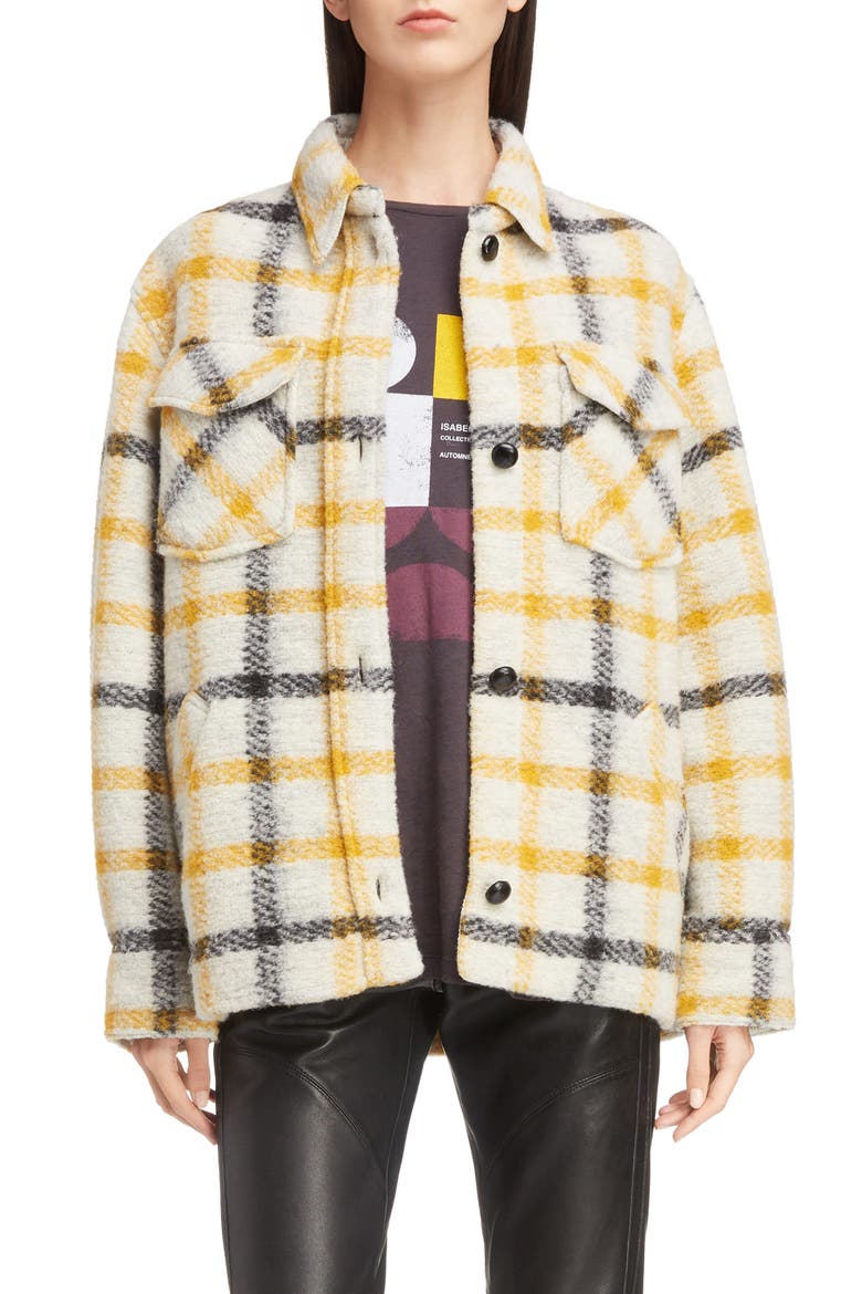 Gast Check Wool Blend Jacket, Main, color, ECRU/ YELLOW