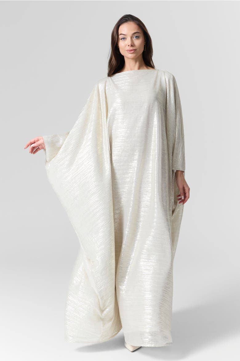 Luna Silk Metallic Plissé Gown, Alternate, color, Ivory
