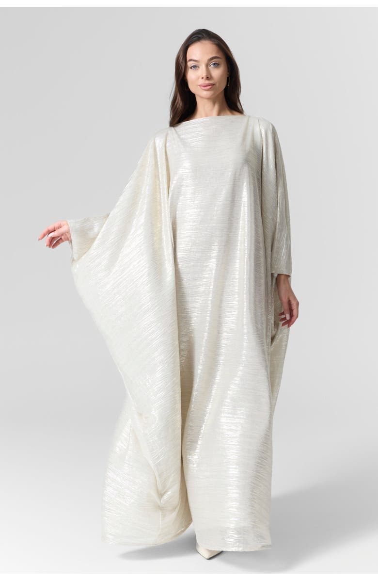 Le Fafo Luna Silk Metallic Plissé Gown, Alternate, color, Ivory