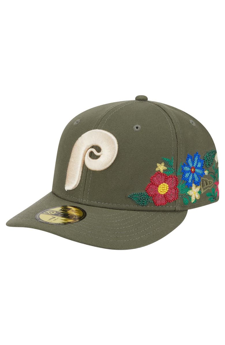 New Era Men's New Era Olive Philadelphia Phillies Tonal Florals 59FIFTY Fitted Hat, Alternate, color, 