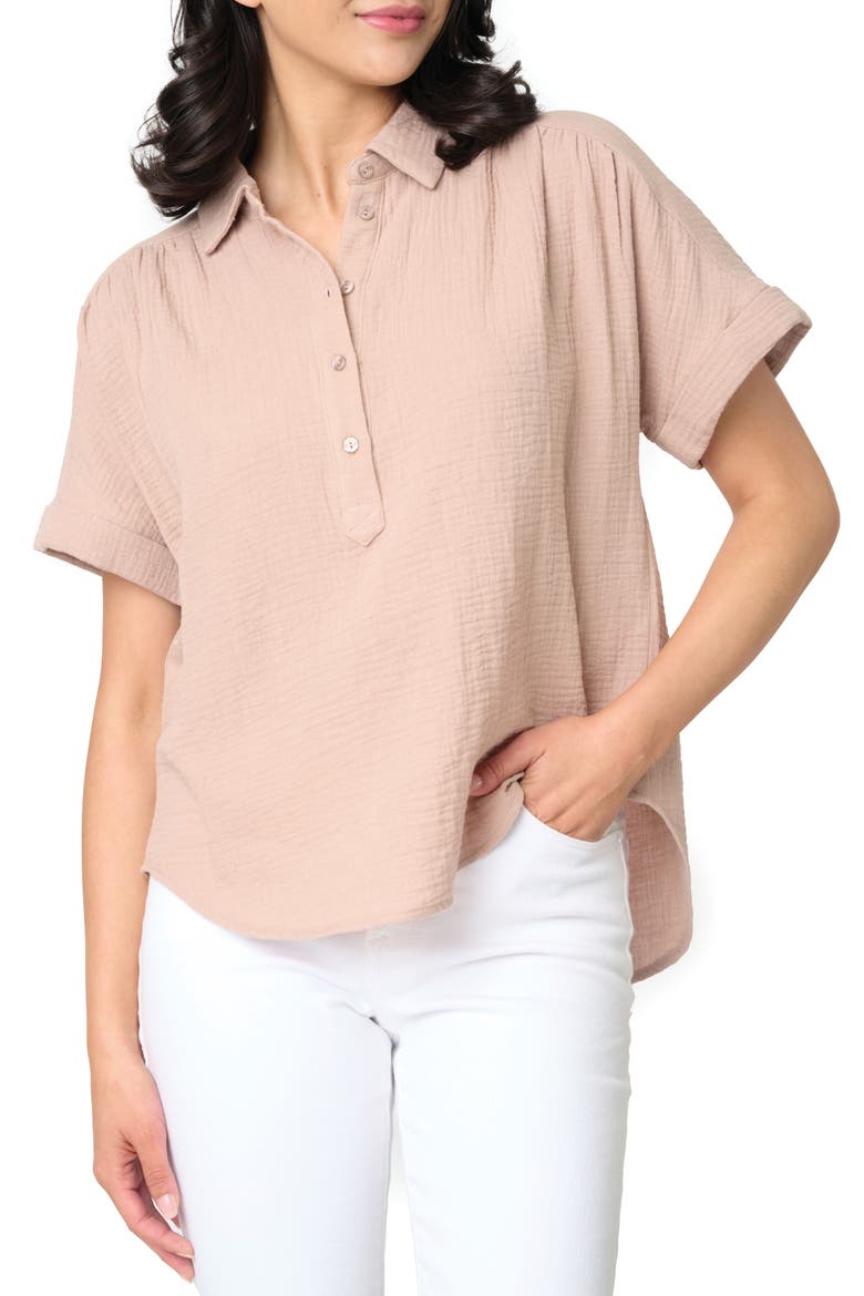 All Day Cotton Gauze Popover Shirt, Main, color, TAUPE