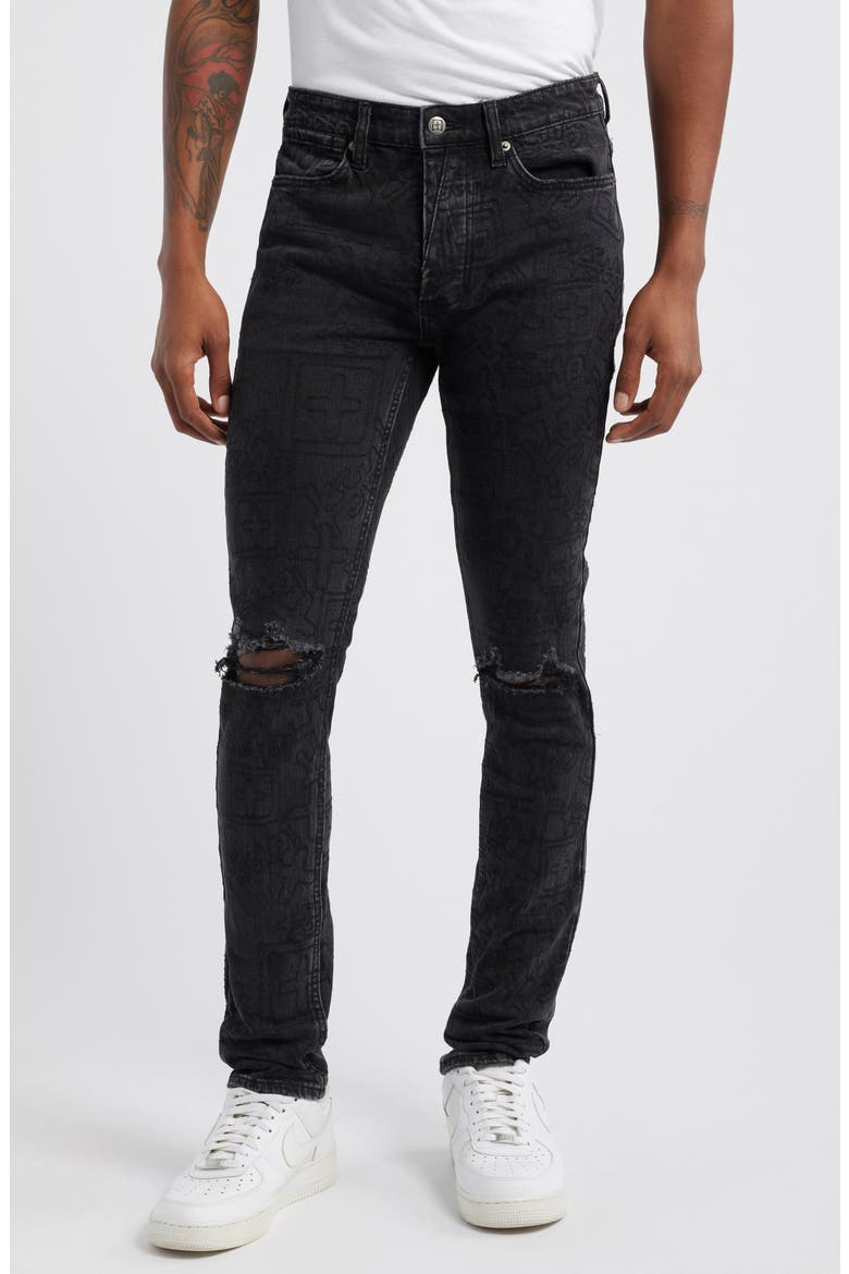 Van Winkle Stencil Skinny Jeans, Main, color, BLACK
