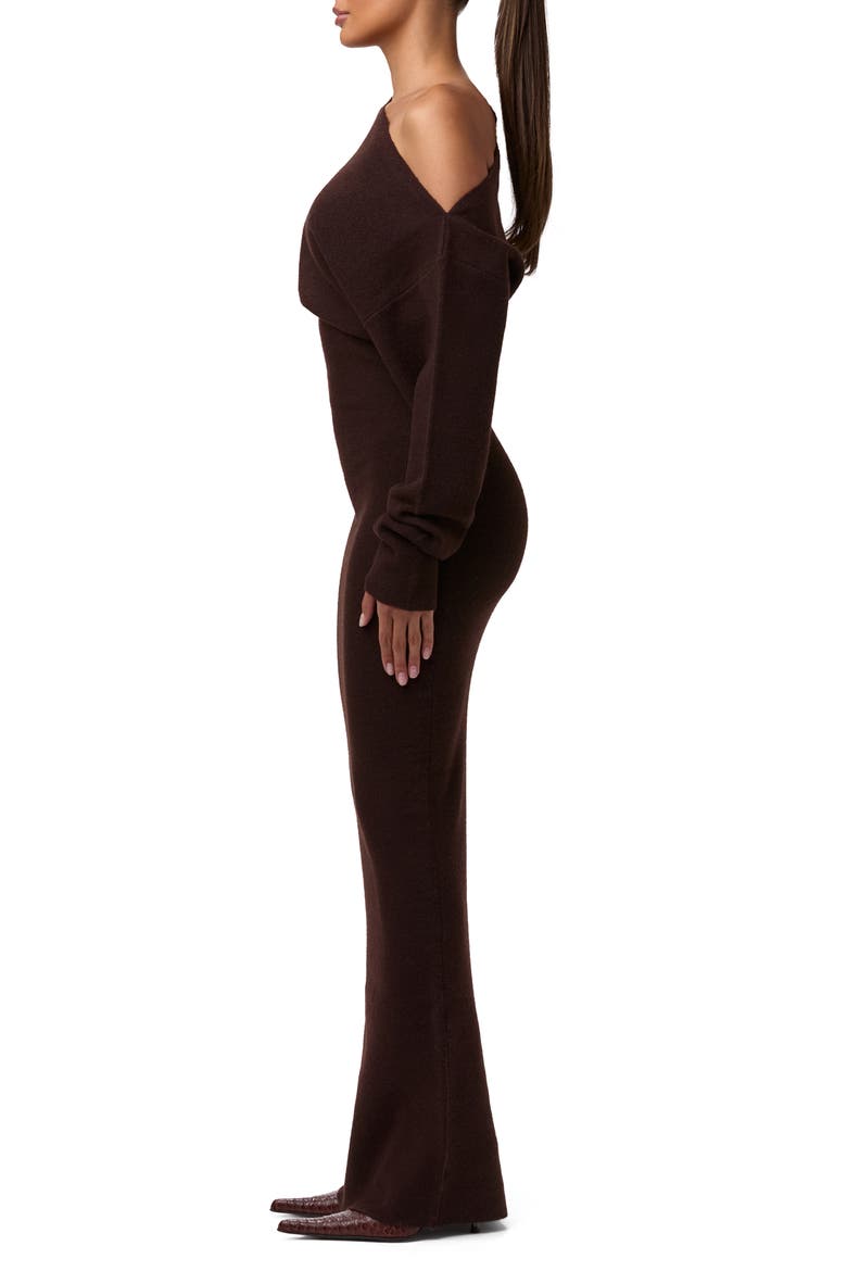 One-Shoulder Long Sleeve Maxi Sweater Dress, Alternate, color, DARK CHOCOLATE