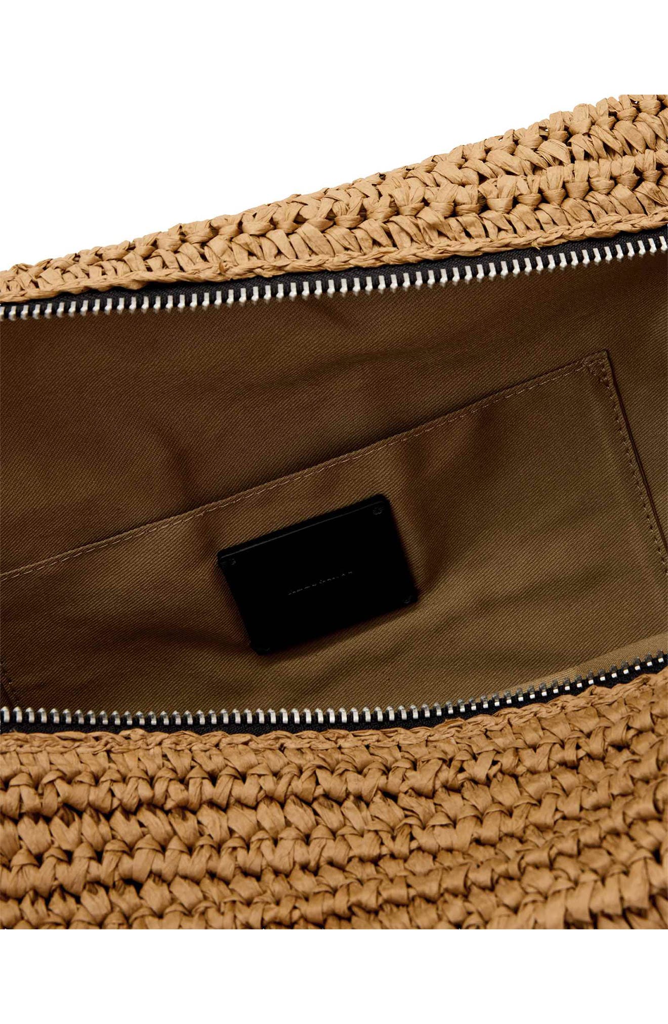 AllSaints Luna Woven Straw Shoulder Bag, Alternate, color, Biscuit Brown