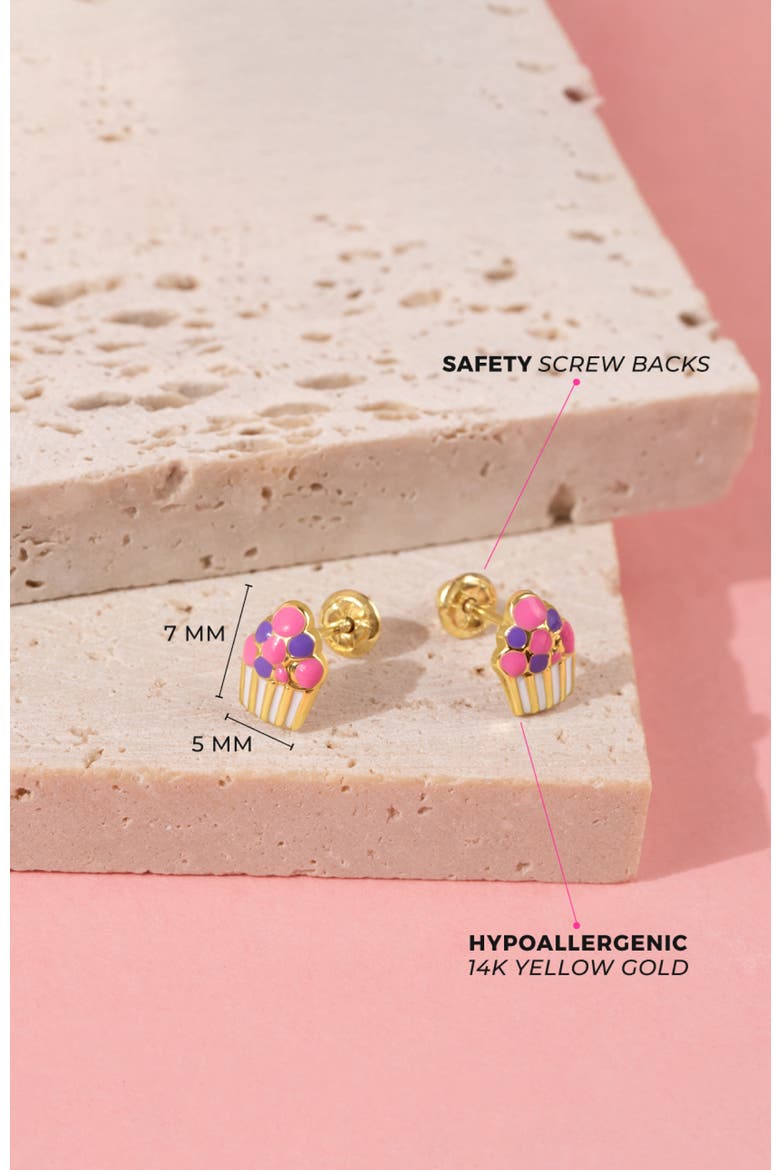 14k Colorful Cupcake Earrings, Alternate, color, Pink