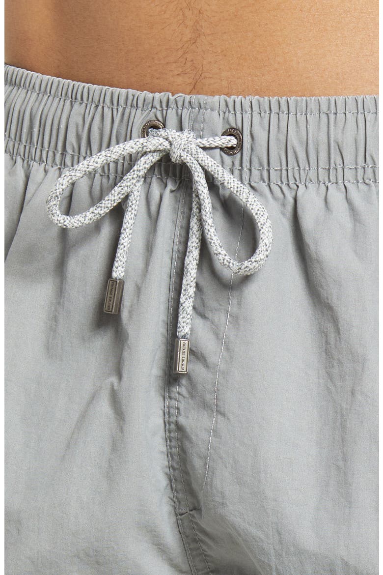 Solid Washed Water Repellent Swim Trunks, Alternate, color, CEMENT GREY