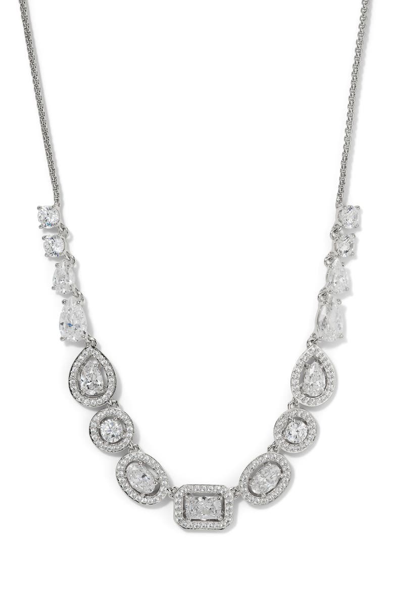 Radiant Cubic Zirconia Frontal Necklace, Main, color, RHODIUM