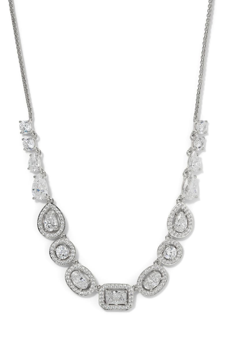 Nadri Radiant Cubic Zirconia Frontal Necklace, Main, color, Rhodium