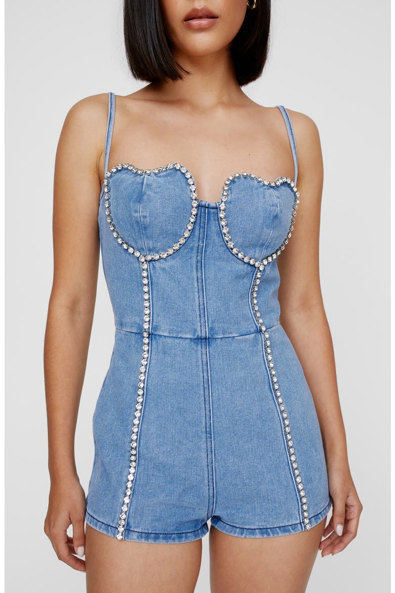 Heart Embellished Bustier Denim Romper, Alternate, color, AUTHENTIC MIDWASH