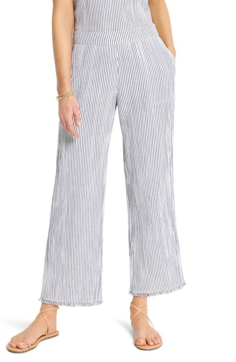 Pinstripe Cotton Blend Gauze Ankle Wide Leg Pants (Regular & Petite)