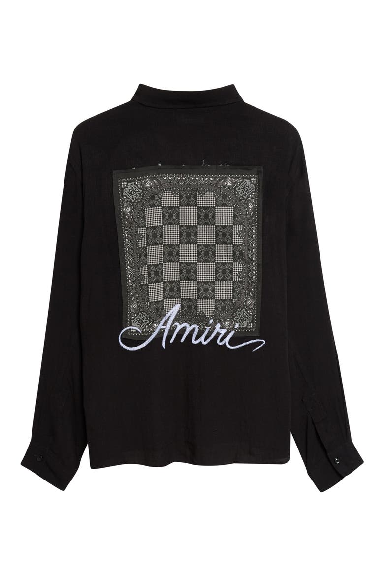 MA Check Viscose Button-Up Shirt, Alternate, color, BLACK