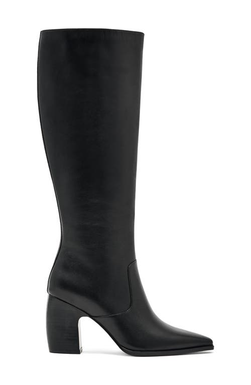 Reiss Black Leather Knee-high Block-heel Boots In Animal Print