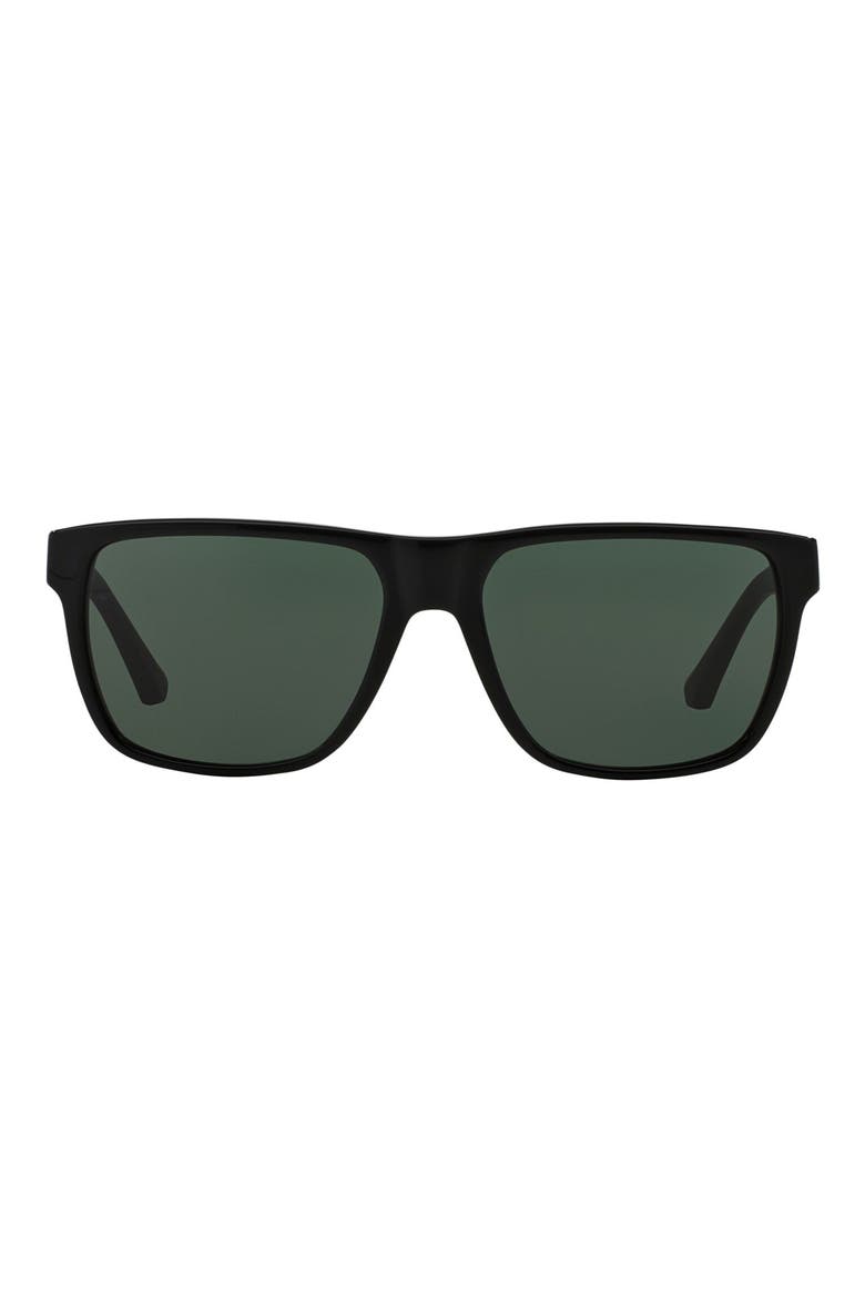 AX Armani Exchange 56mm Aviator Sunglasses, Main, color, SHINY BLACK / GREEN
