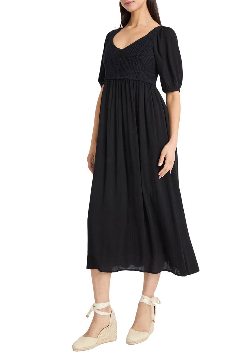 Mixed Media Midi Dress, Alternate, color, BLACK
