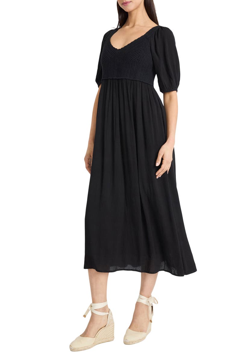 The Good Journey Mixed Media Midi Dress, Alternate, color, Black