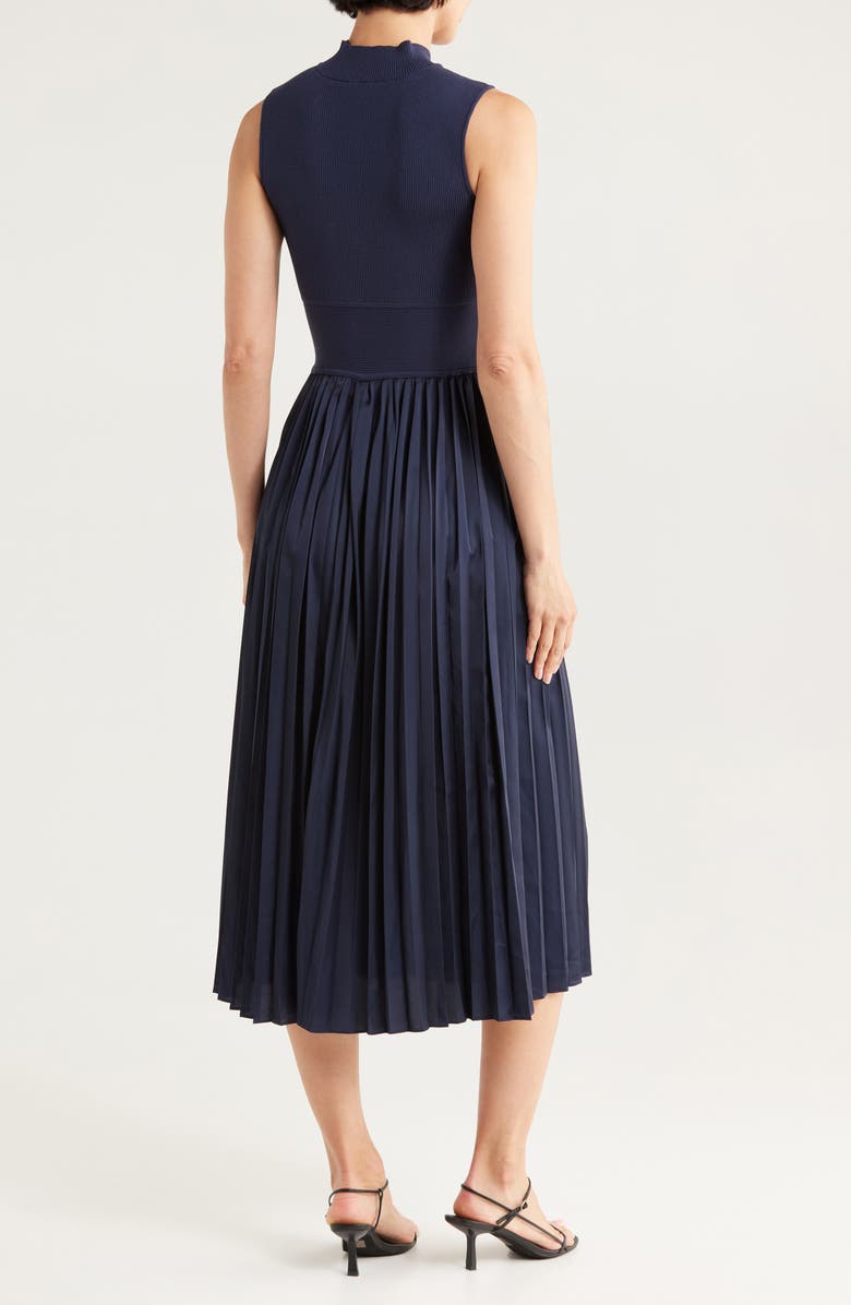 Derek Lam 10 Crosby Maizie Sleeveless Pleated Mixed-Media Dress, Alternate, color, Navy