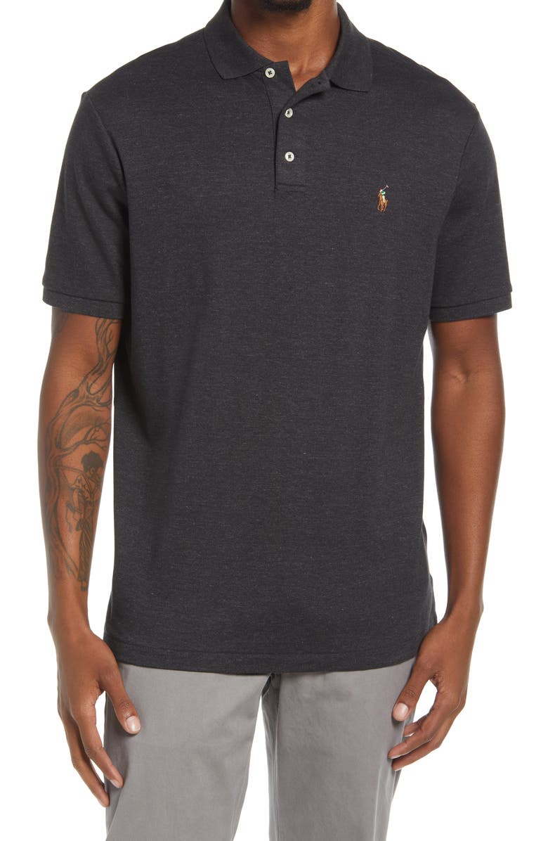 Polo Ralph Lauren Solid Cotton Jersey Polo, Main, color, Black Marl Heather