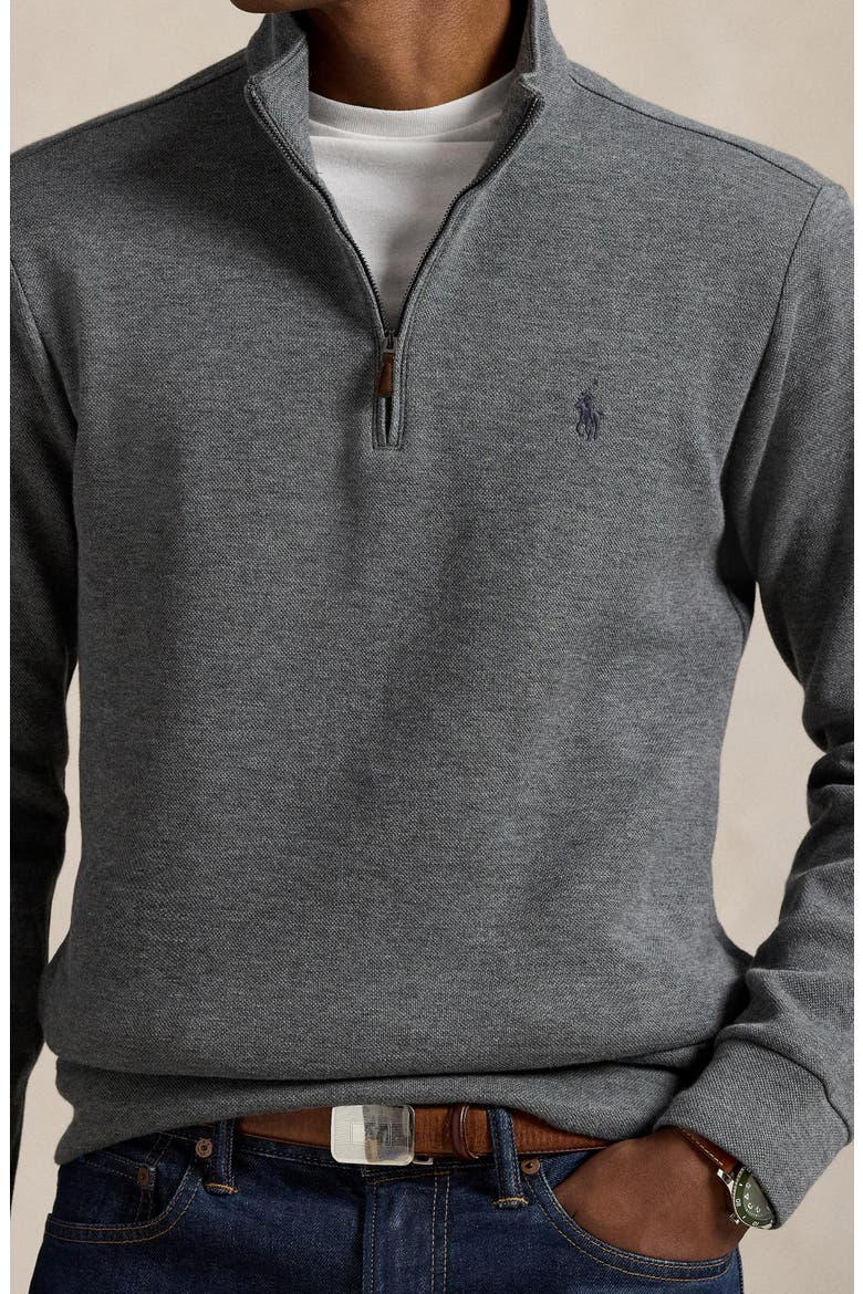 Double-Knit Cotton Piqué Quarter Zip Pullover, Alternate, color, FORTRESS GREY HEATHER