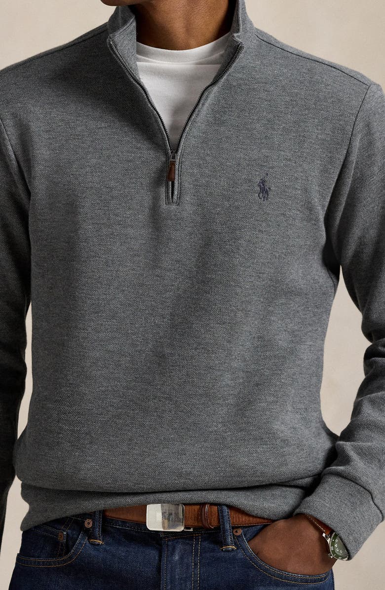 Polo Ralph Lauren Double-Knit Cotton Piqué Quarter Zip Pullover, Alternate, color, Fortress Grey Heather