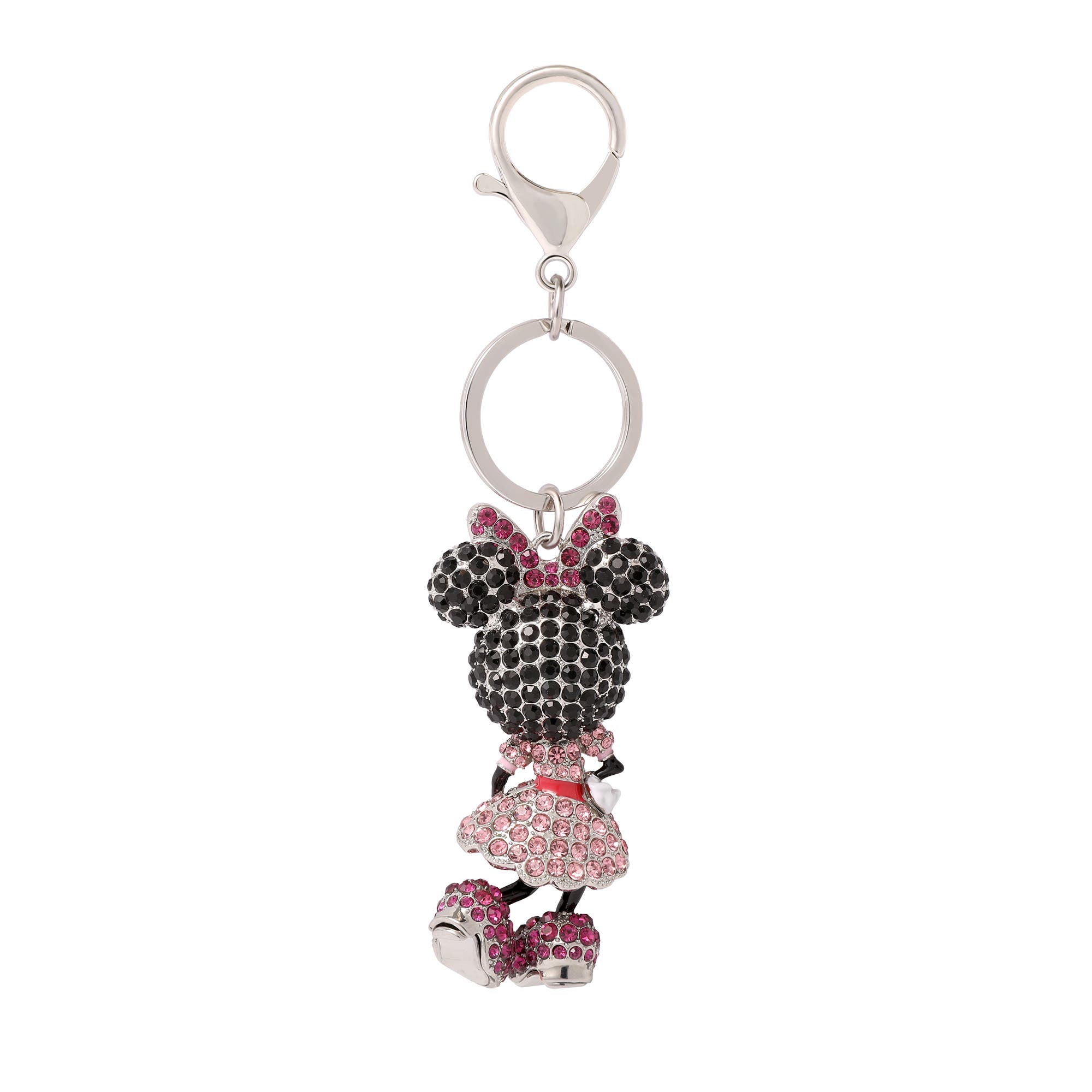 Disney Minnie Mouse Crystal Keychain, Pink Bow & Dress, Silver‑Tone, Alternate, color, Multi