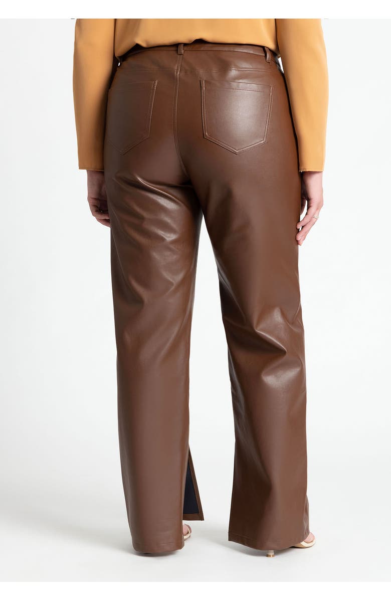 ELOQUII Slit Hem Faux Leather Pant, Alternate, color, Rocky Road