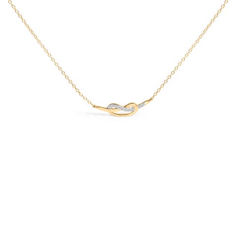 14K Yellow Gold Plated Silver Diamond Accent Infinity Ribbon Pendant Necklace