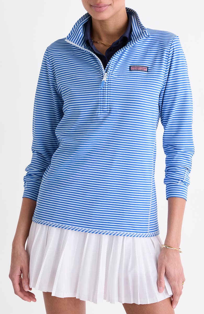 vineyard vines Microstripe Sankaty Half Zip Shep Shirt, Main, color, Stripe- Blue/ White